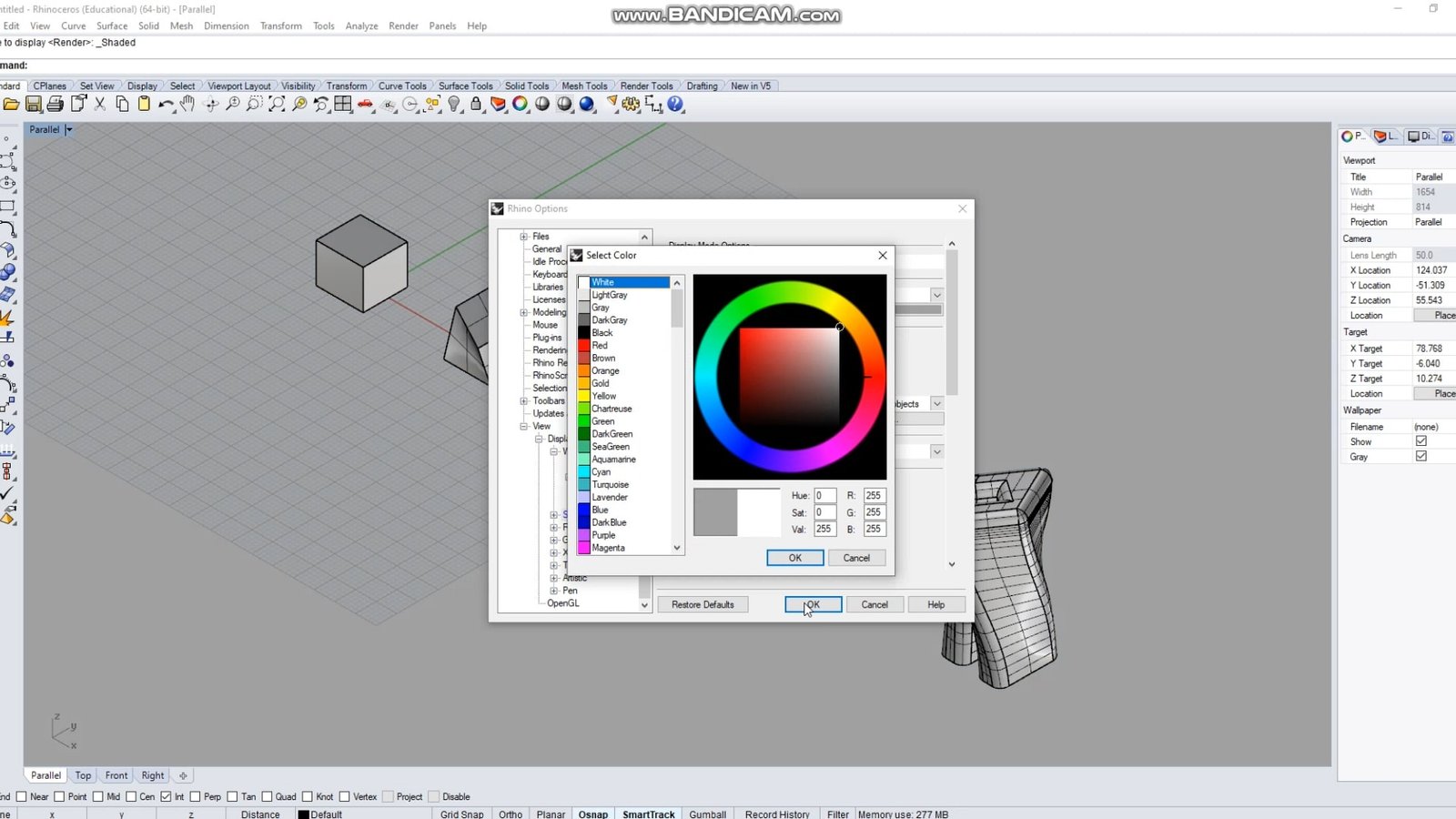 step 9 set rhino background colour to white in viewport settings-min